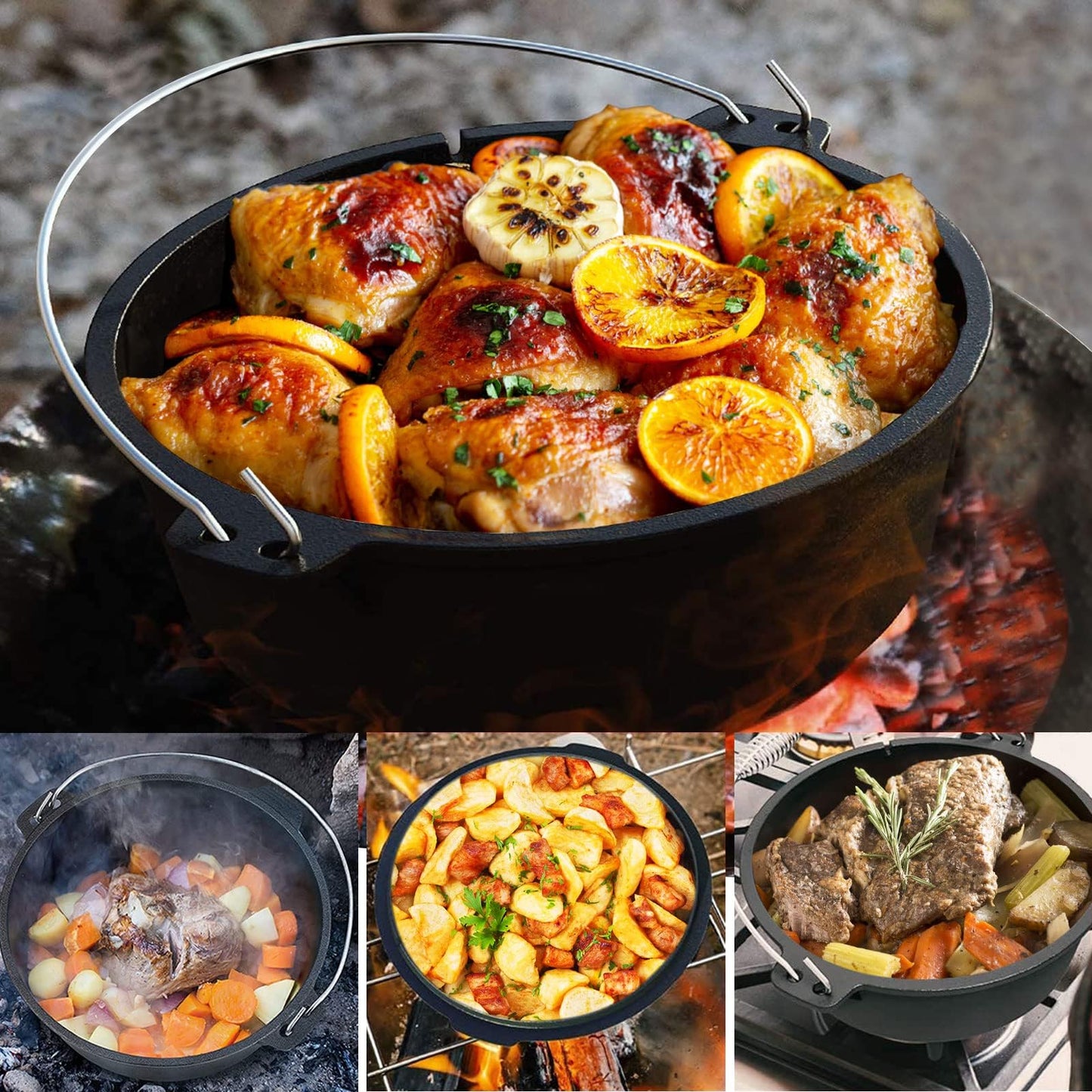 NSIRONS Camping Dutch Oven,12 Qt Pre-Seasoned Cast Iron Camp Dutch Oven Pot with Lid - Lid Lifter