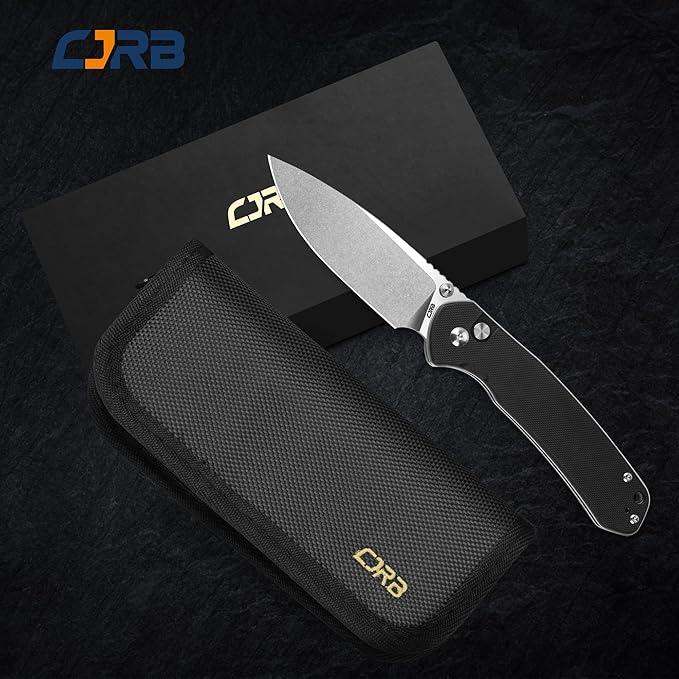 CJRB CUTLERY Pocket Knife Pyrite (J1925L) Button Lock EDC Large Foldable Knife AR-RPM9 Steel Blade and G10 Handle Black Outdoor for Women Men for Gifts