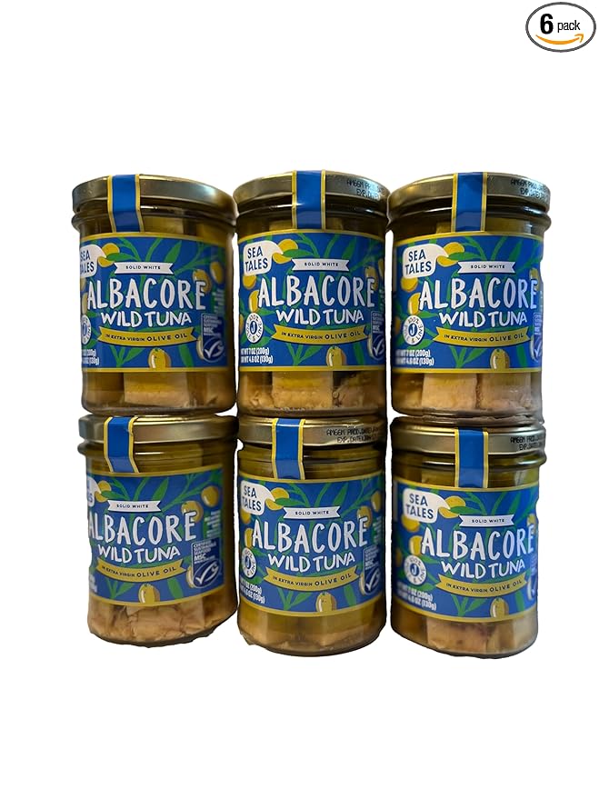 Sea Tales Albacore Fillets in Extra Virgin Olive Oil in Jar - 100% Pole & Line Wild Sustainably Caught - High Protein Food - Keto Friendly - 7 oz. Jars (Pack of 6)