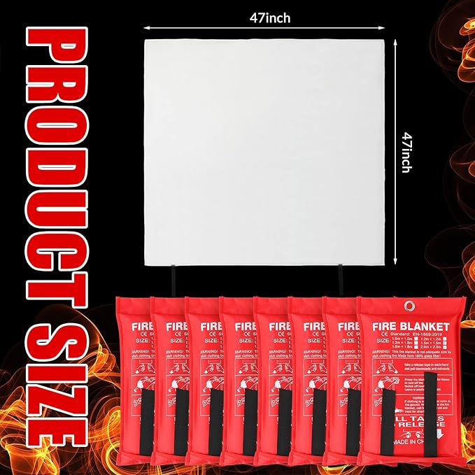 Jerify 8 Pack Fire Blanket for Home Emergency Fire Blanket 47 x 47 Inch Kitchen Fire Suppression Blanket Fiberglass Fire Blanket Flame Retardant Protection and Heat Insulation (Red)