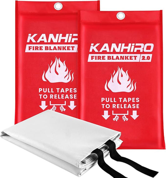 Emergency Fire Blanket for Home Kitchen - 2 Pack, 40 in X 40 in, KANHIRO 2.0 Emergency Silicone Fire Blanket