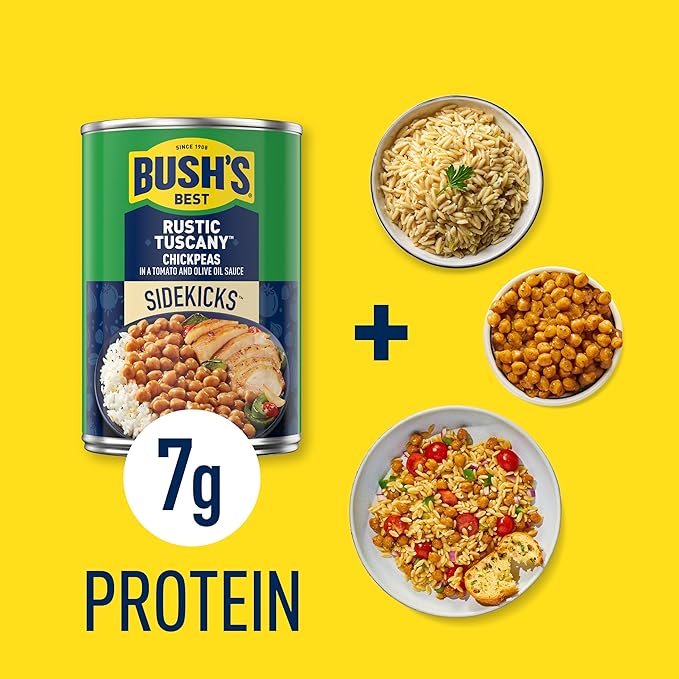 Bush's Best Garbanzos Chickpeas, Rustic Tuscany Flavor, Source Of Plant Based Protein And Fiber, Low Fat, Gluten Free, 15.5 oz