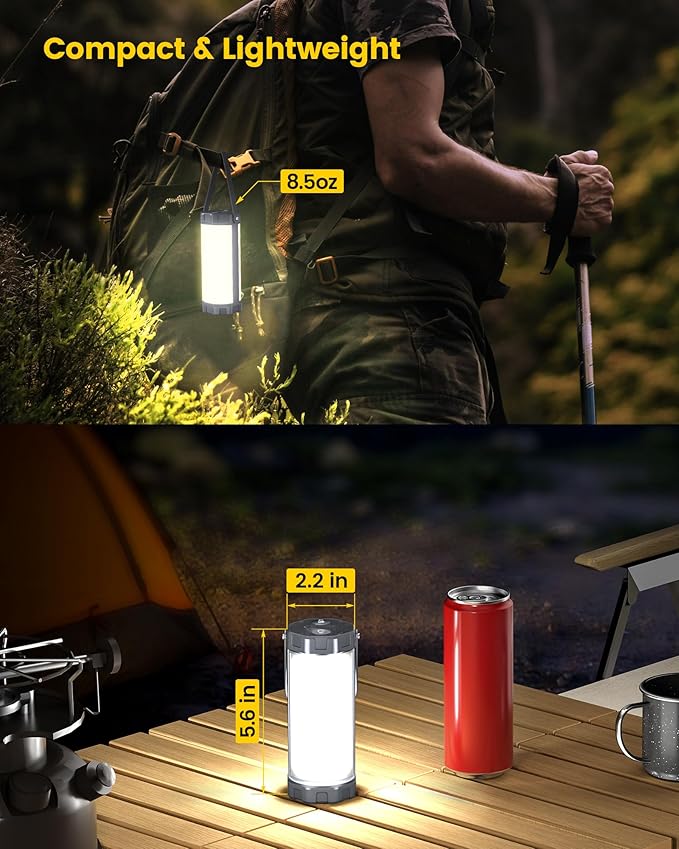 Glocusent 106 LED Camping Lantern Rechargeable, Up to 80Hrs, 5000mAh Lantern with 5 Brightness 3 Modes & SOS, IP68 Waterproof, Max 1200LM, Camping Light for Power Outages Hiking Emergency Hurricane