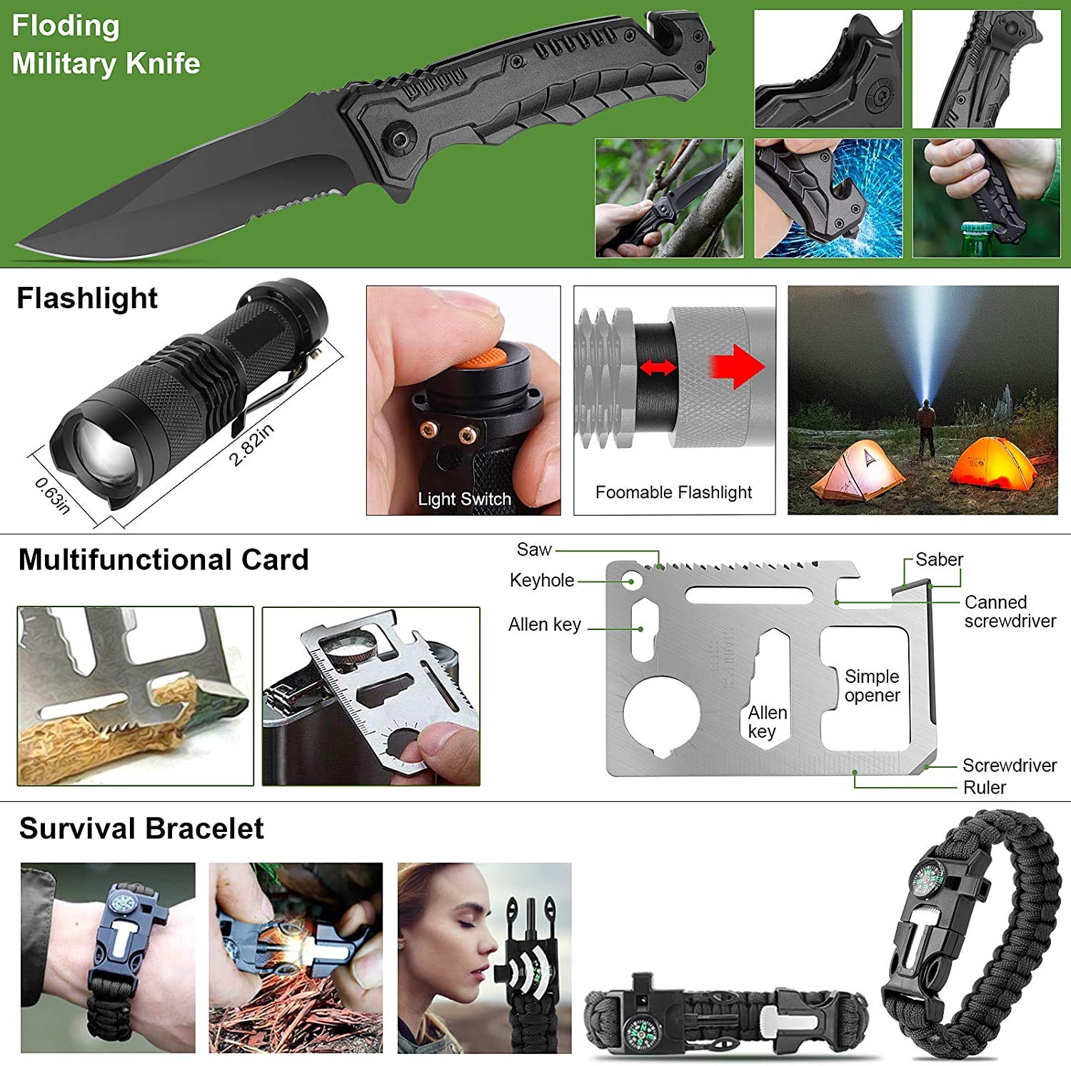 216 Pcs Survival First Aid kit, Professional Survival Gear Equipment Tools First Aid Supplies for