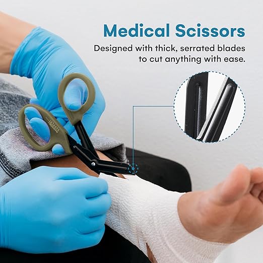 Madison Supply Medical Scissors - 7.5 Inch Stainless Steel Trauma Shears - Fluoride-Coated Non-Stick Scissors for EMT, Nurses, and First Aid Kits - 4 Pack, in 4 Colors, Black, Green, Orange, Red