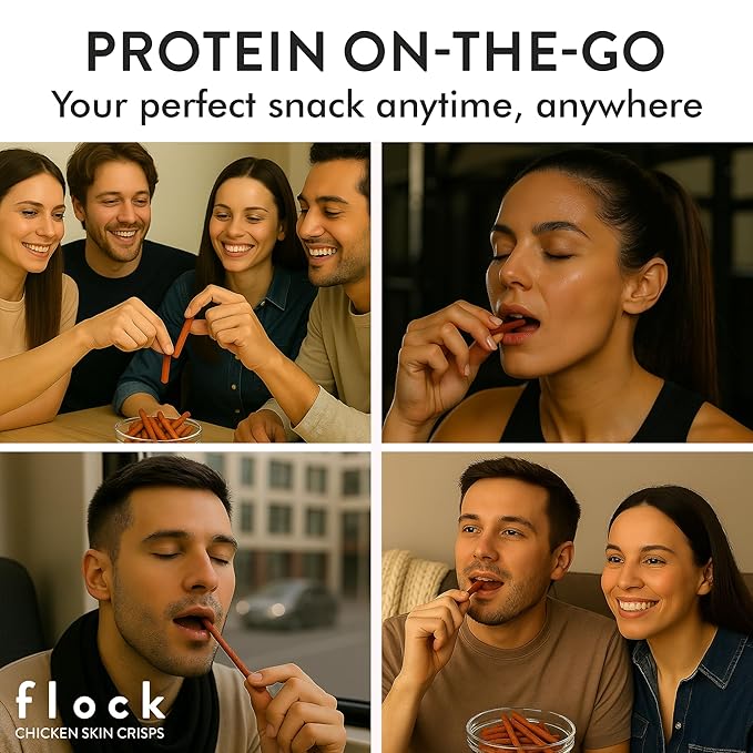 Flock Air Dried Chicken Breast Meat Sticks, High Protein Chicken Jerky Snacks, Healthy Chicken Snack Sticks for People, Hattie B's Hot Nashville Flavor, 32g Protein per Bag, 2.12 oz, 4 Pack