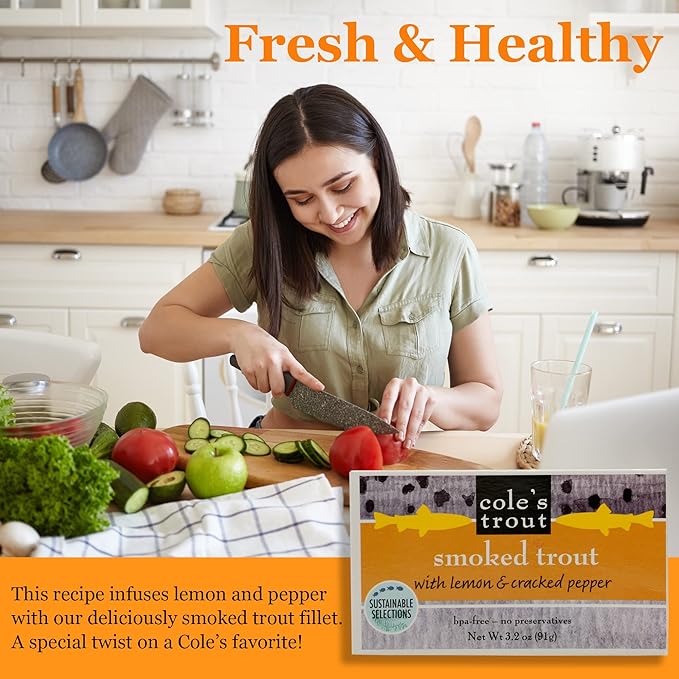 COLE?™S - Smoked Trout Fillet with Lemon & Cracked Pepper | 3.2oz Hand-Packed Canned Fish | High in Protein & Vitamin D | Preservative Free | Pack of 5