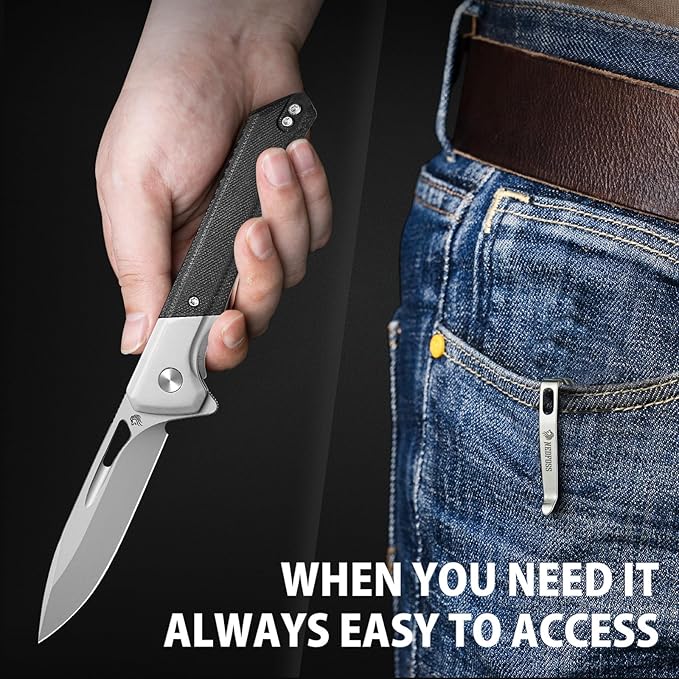 NedFoss ELF Pocket Knife, 3.3" D2 Blade EDC Knife with G10 Handle, Flipper Open, Deep Carry Pocket Clip, Lightweight Slim Utility Folding Knives for Men Women