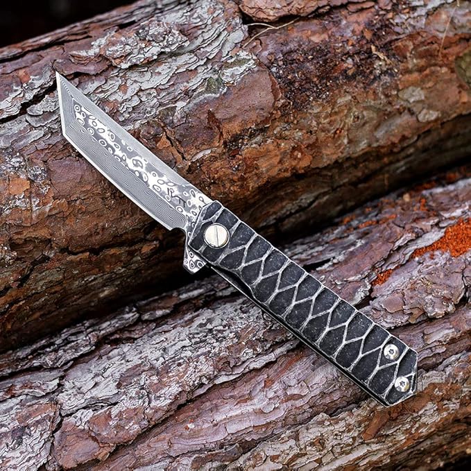 BGT VG-10 Damascus Folding Pocket Knife Custom Knives for Outdoor Camping Fishing,Gift for Man Husband Dad