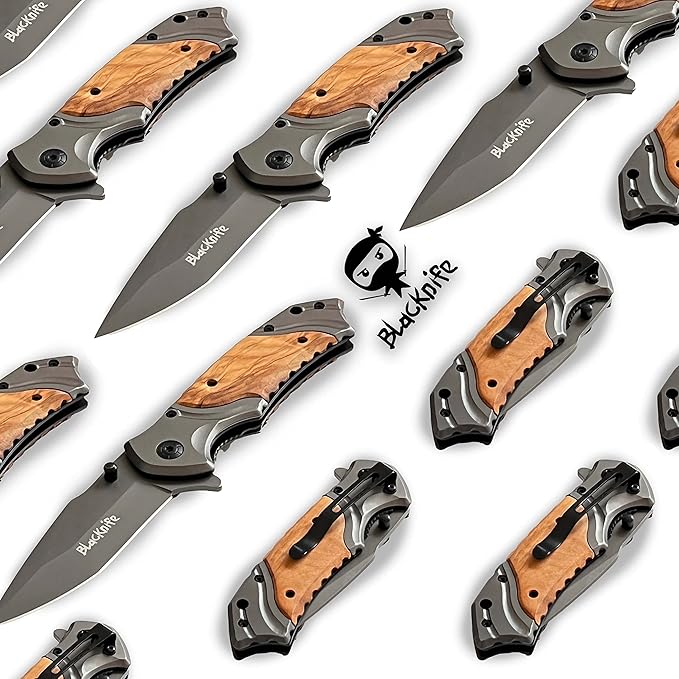 BlacKnife Pocket Knife For Men, Folding Pocket Knife with Wooden Handle and Clip – Ideal Knife for Camping, Hunting, DIY, (Happy Anniversary)
