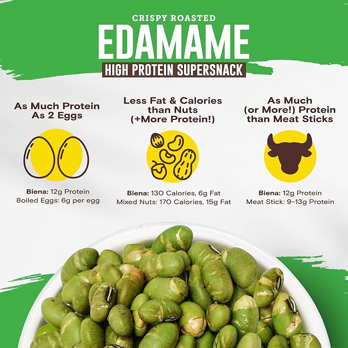 Biena Crispy Roasted Edamame Beans Snack ??High Protein Low Carb Snack for Adults & Kids, 12g Protein per Serving - Made w/Avocado Oil ??Vegan, Gluten-Free ??10-Pack, 1.05oz Bags, Chili Lime