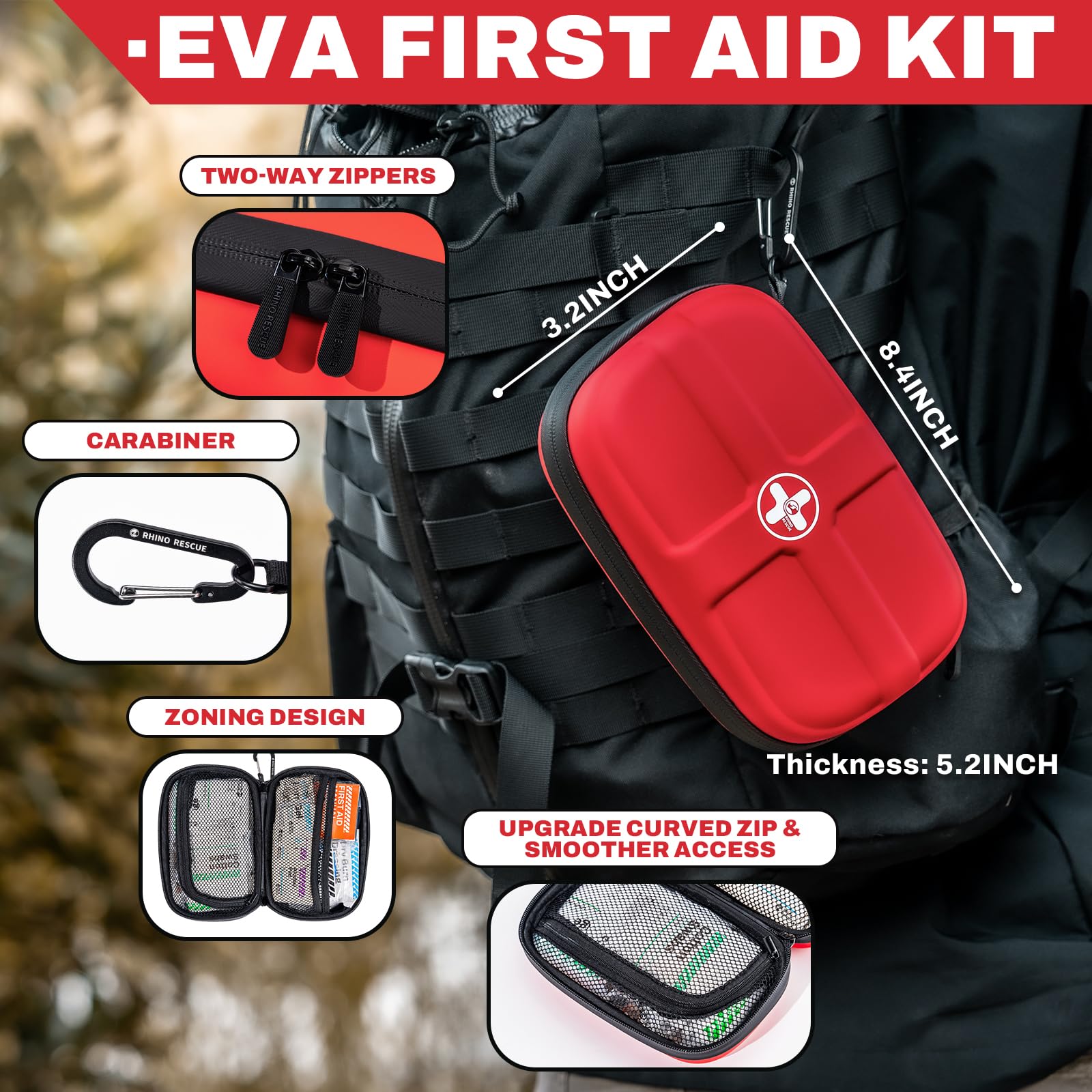 RHINO RESCUE EVA First Aid Kit Small Waterproof Travel Emergency Kit (Red)