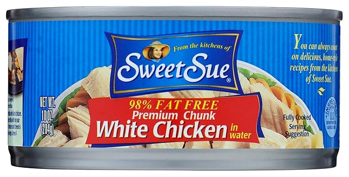 Sweet Sue Chunk White Chicken in Water, 10 oz Can - 11g Protein per Serving, 98% Fat Free - Gluten Free, Keto Friendly - Great for Snack, Lunch or Dinner Recipes