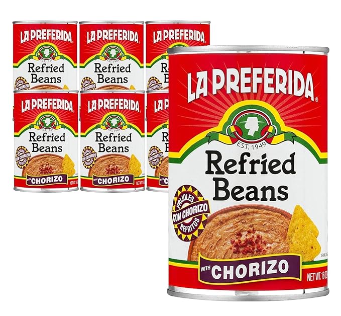 La Preferida Chorizo Refried Beans (Made with Real Pork & Beef, No Preservatives) ??Heat & Serve for an Instant Side Dish or Add to Enchiladas, Tostadas & More,16 oz. (Pack of 6)