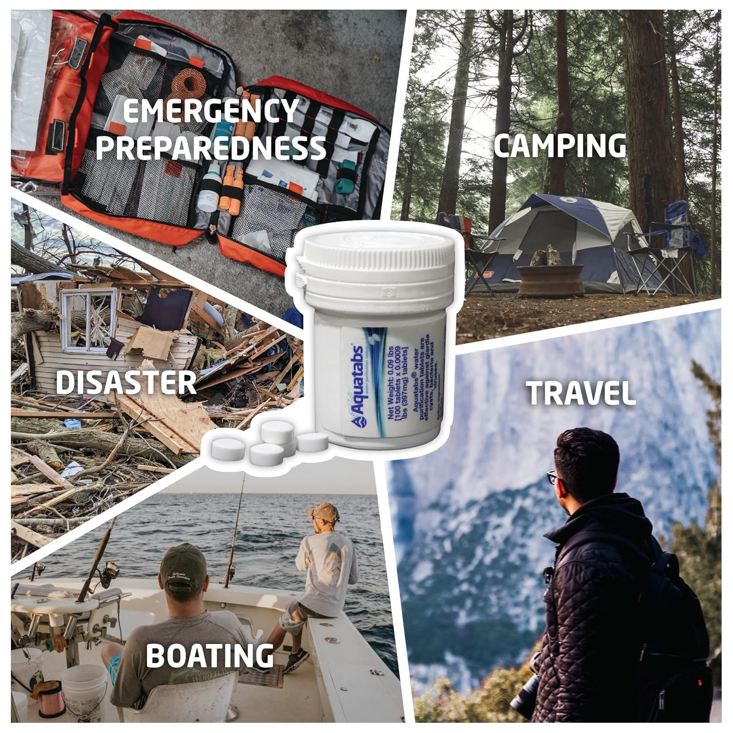 Aquatabs Water Purification Tablets (397mg, 100 Pack). Water Filtration System for Camping