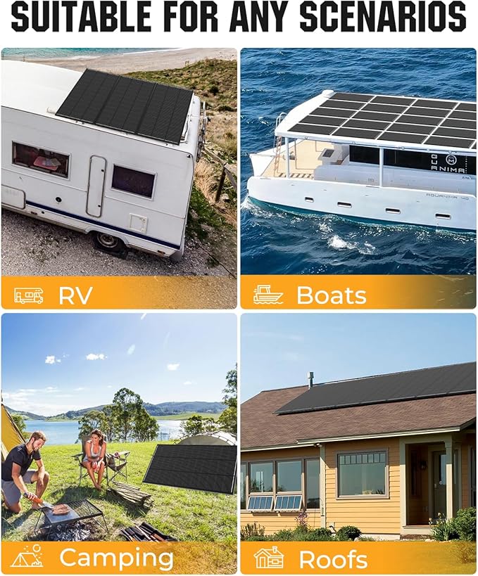 18BB 800 Watt Solar Panel, 4pcs 200W N-Type Solar Panels, 25% High-Efficiency Monocrystalline Module PV, for 12V/24V Battery, Home, Trailer, Camping, Marine, Boat, Farm, RV and Off-Grid