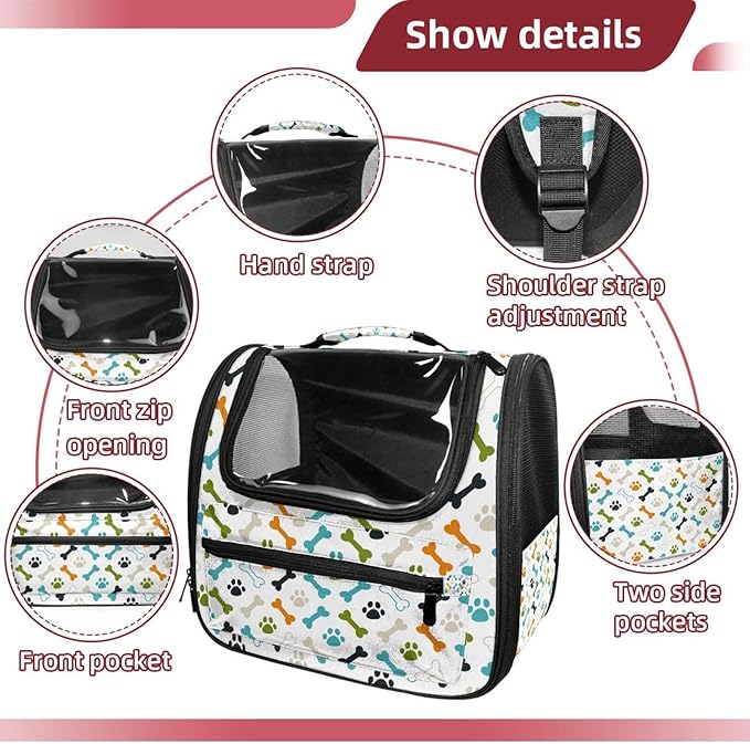 Colored Dog Footprint and Bones Pet Carrier Airline Approved Pet Carrier Bag Dog Carrier for Small Medium Cats Dogs Puppies Kitten