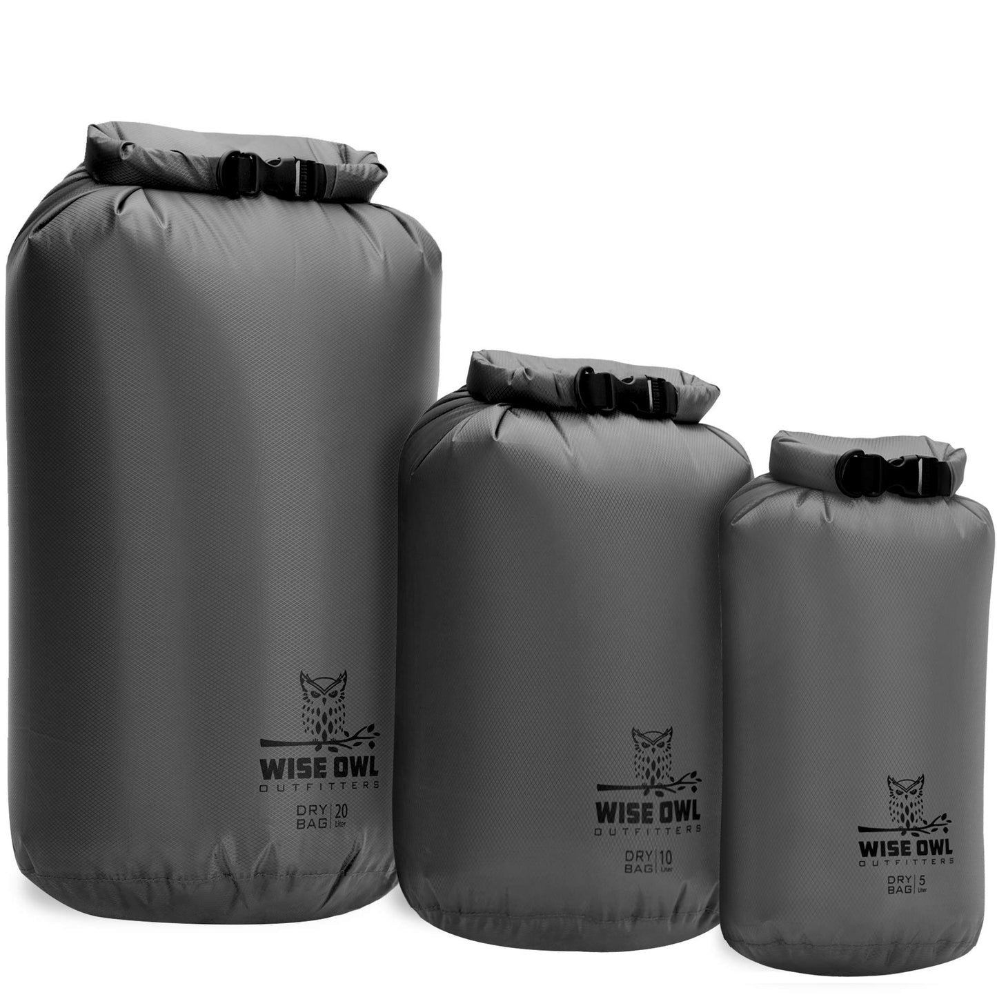 Wise Owl Outfitters Waterproof Dry Bag 3-Pack – Lightweight & Airtight 5L/10L/20L Small & Large Dry