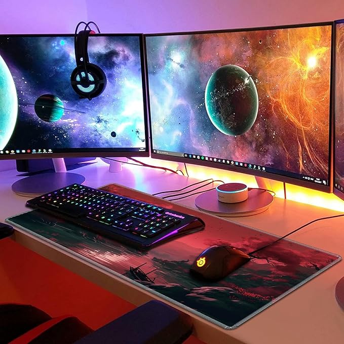 Playmat for MTG, 24 x 14 inches Game Play Mat for MTG TCG and Other Card Games, Trading Card Game Play Mat Desk Mats with Stitched Edges Non-Slip Base, Fullmoon Scene