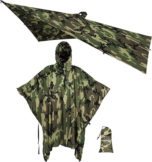 onewind Hooded Rain Poncho, Silnylon Rain Coat Versatile Survival Shelter Waterproof Breathable Lightweight Poncho