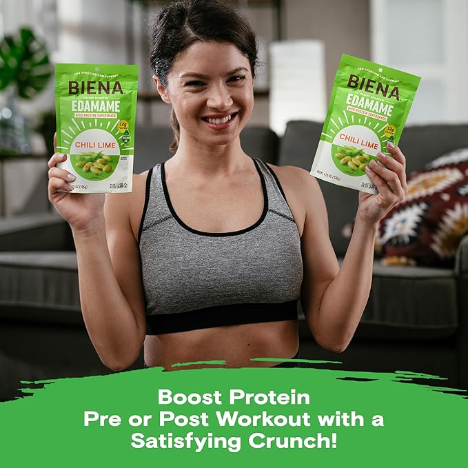 Biena Crispy Roasted Edamame Beans Snack ??High Protein Snack for Adults & Kids, 12g-13g Protein per Serving - Made with Avocado Oil ??Vegan, Low Carb, Gluten-Free ??3-Pack 4.75oz, Chili Lime