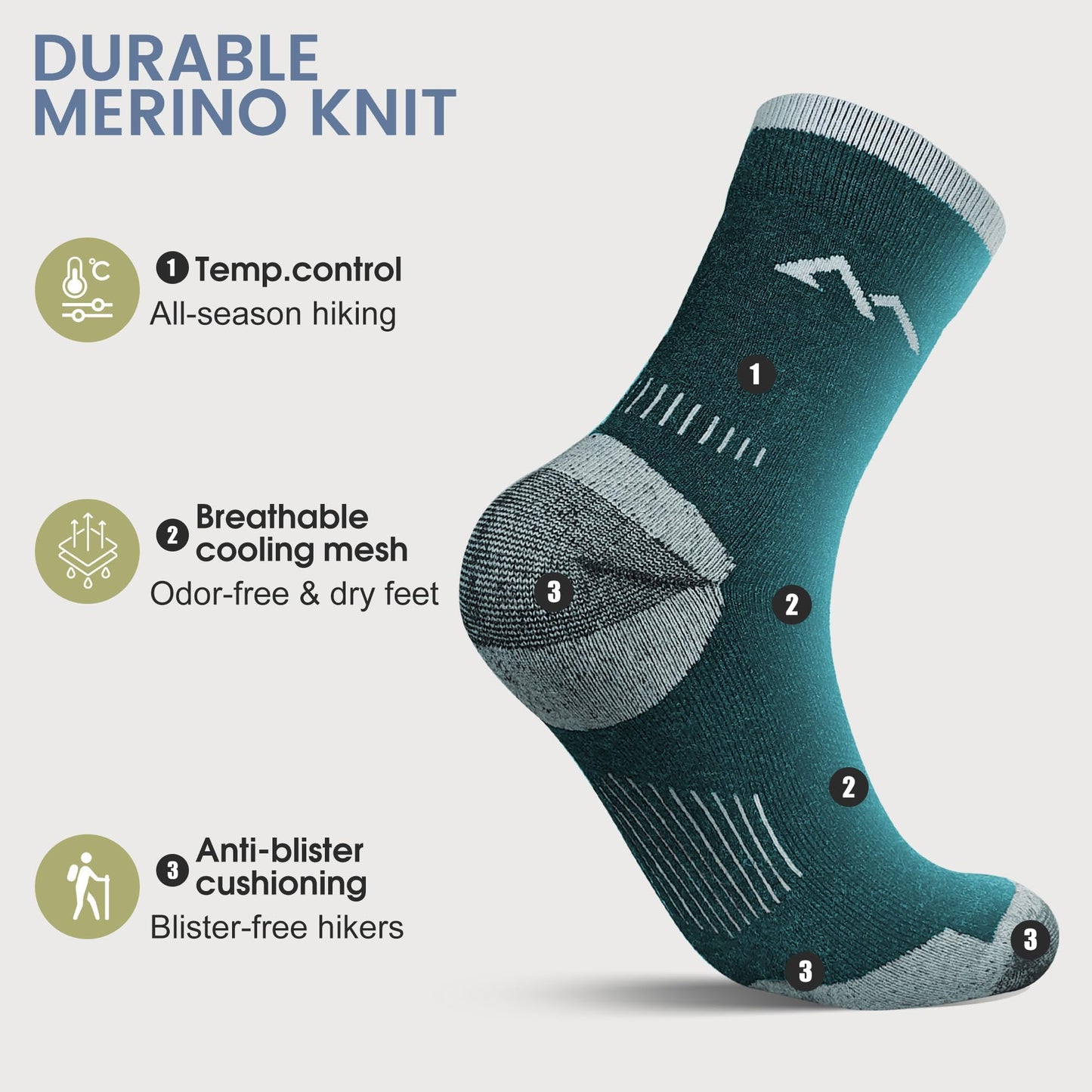 innotree 3 Pack Men's Merino Wool Hiking Socks