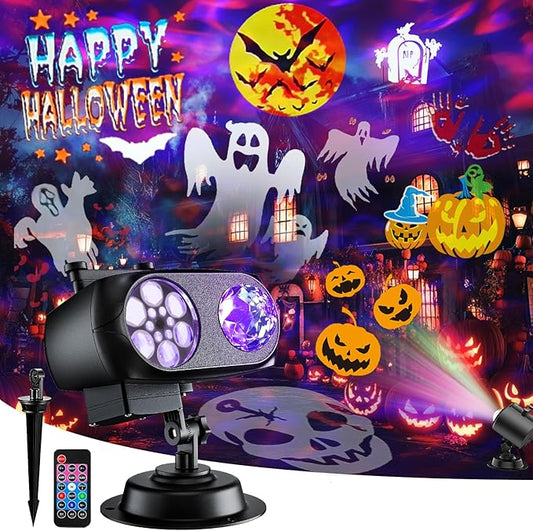 2025 Upgraded Brighter Halloween Decorations Projector Lights for Home, Display 8 Patterns at A Time (Ocean Wave & Patterns), 8 Themes Holiday Projector Christmas’ Day House Decoration Light Show