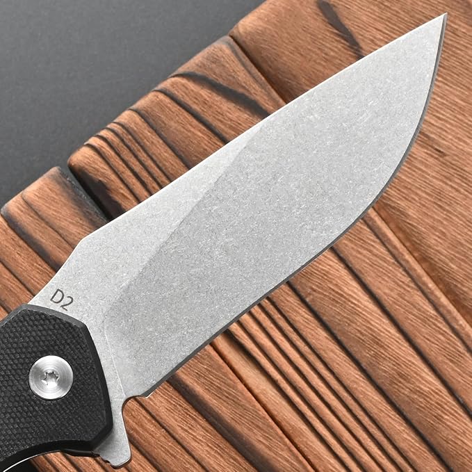 FF17 Folding Pocket Knife,D2 Steel Blade G10 Handle EDC Tool Knife for Outdoor Camping,Hiking,Hunting Fishing (Black)