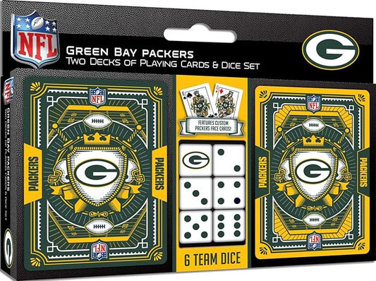Masterpieces Game Day - NFL Green Bay Packers 2-Pack Playing Cards & Dice Pack - Officially Licensed Set for Adults and Family