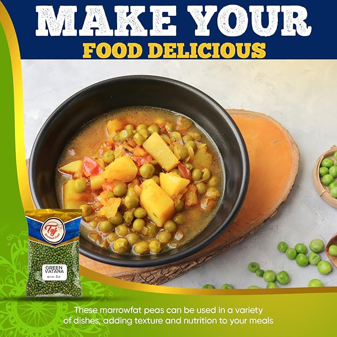 TAJ Green Peas Whole, 4-Pounds, Dried Whole Vatana Matar, Marrowfat Peas
