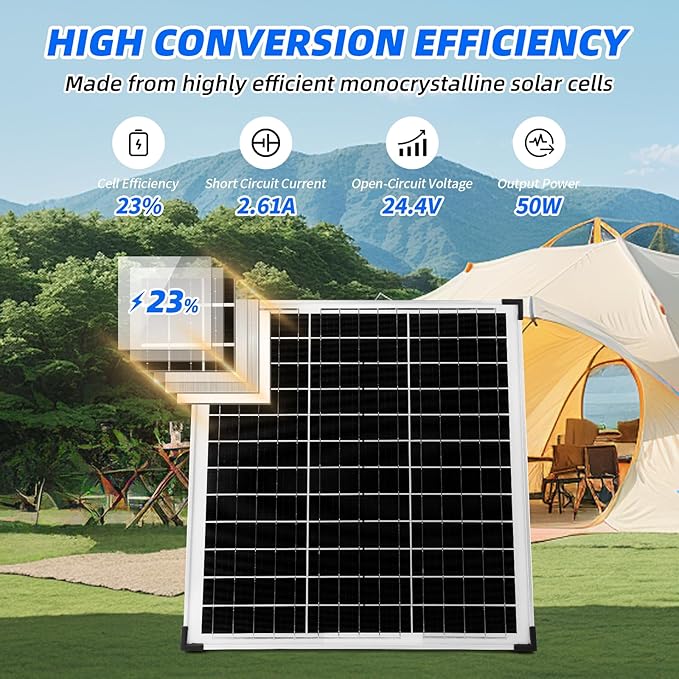 50W Solar Panel Battery Trickle Charger & Maintainer with 12A Upgraded Solar Panel Controller, 12V Monocrystalline Waterproof Solar Trickle Charging Kit for Car RV Boat Motorcycle