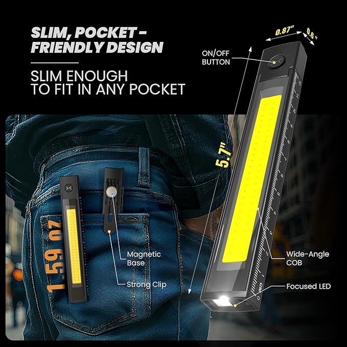 EGUKU Rechargeable Pen Light, 800 Lumen Pen Flashlights with COB Work Light, Portable LED Pocket Flashlight with 6 Light Modes, Clip Flashlight with Magnetic Base for Inspection, Work, Repair