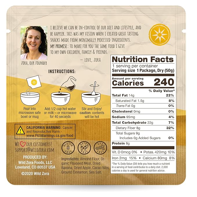 Wild Zora Instant Grain-Free Hot Cereal - Tasty Paleo Friendly Cereals, Instant Hot Meal, Breakfast to Go, Oatmeal Substitute, No Added Sugar, Grain, Dairy, or Soy, Gluten Free, 5-Pack Variety