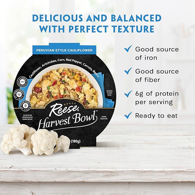 Reese Peruvian Veggie Harvest Bowl | Cauliflower, Artichokes, Corn, Carrots | High Fiber & Low Calorie (Pack of 8)