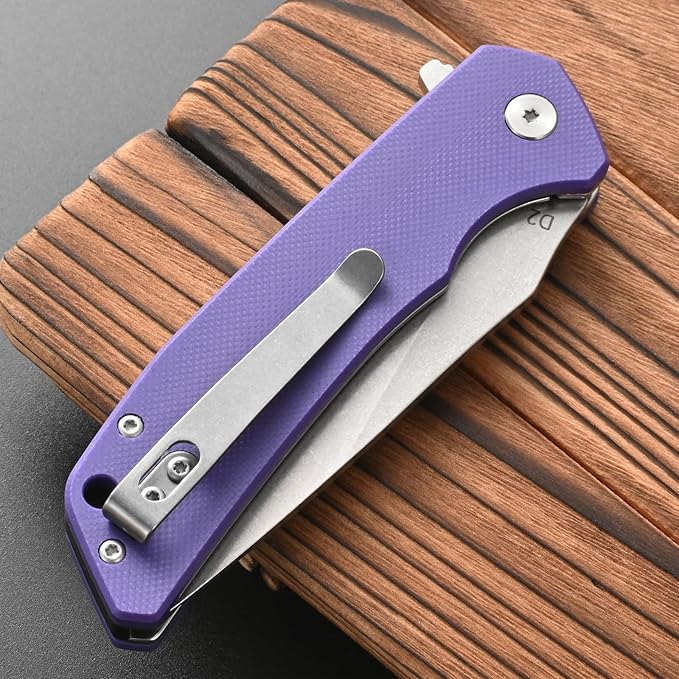 FF17 Folding Pocket Knife,D2 Steel Blade G10 Handle EDC Tool Knife for Outdoor Camping,Hiking,Hunting Fishing (Purple)