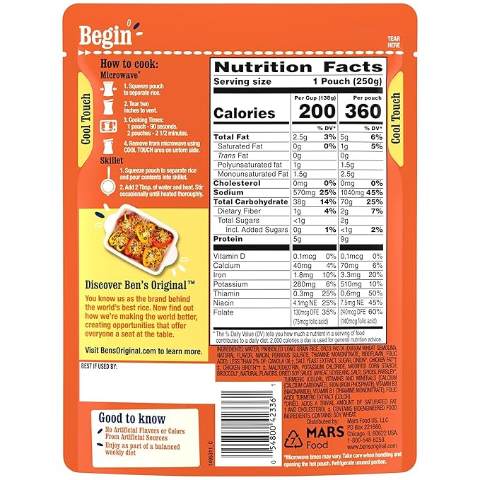 BEN'S ORIGINAL Ready Rice Rice Pilaf Flavored Rice, Easy Dinner Side, 8.8 oz Pouch (Pack of 12)
