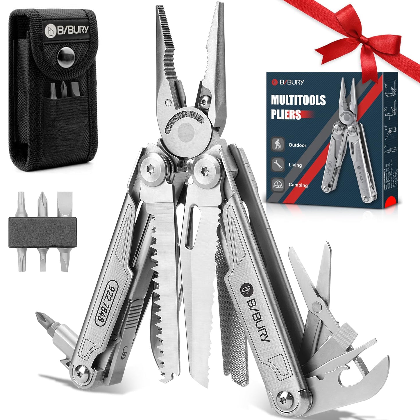 BIBURY 19-in-1 Multitool Pliers with Pocket Knife & Pocket Clip, BI2038A