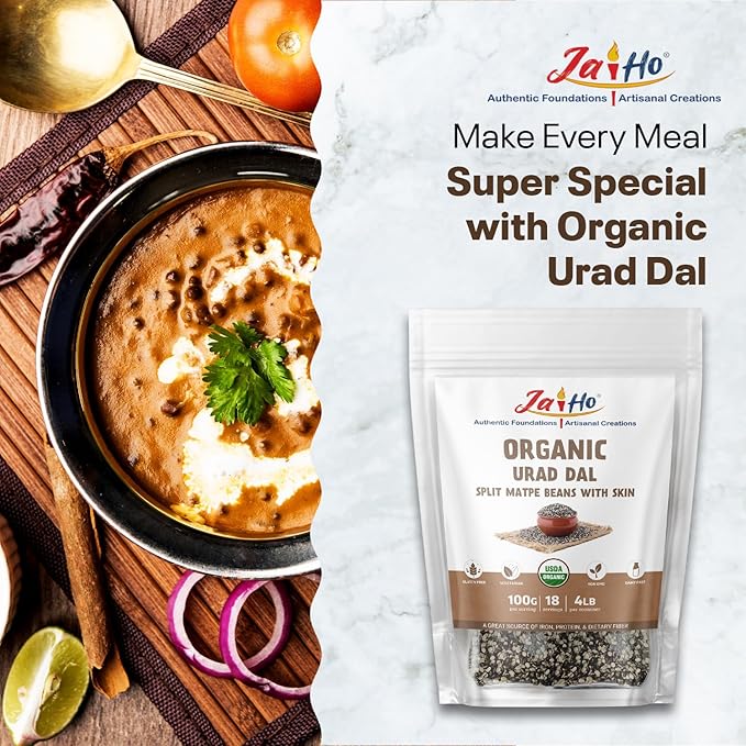 Jai Ho Certified Organic Kabuli Chana Garbanzo Beans 4 lb | Chickpeas Lentils | Indian Kabuli Chole Chana | USDA Organic | Non-GMO | Chemical-Free | Premium Quality Kosher (4 Pound, Urad Dal (With Skin))