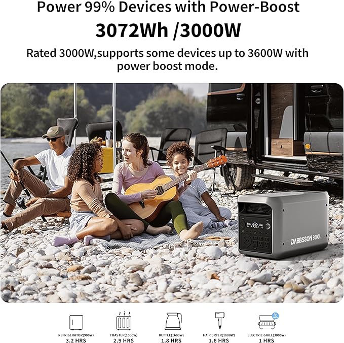 DABBSSON 3000L 3072Wh Solar Generator with 420W Solar Panel, Semi-Solid LiFePO4, 3000W AC Output×6,TT-30×1 for Charging RV,P-Boost 3600W,Lightweight,1.3X Runtime,Power Station for Camping Home Backup