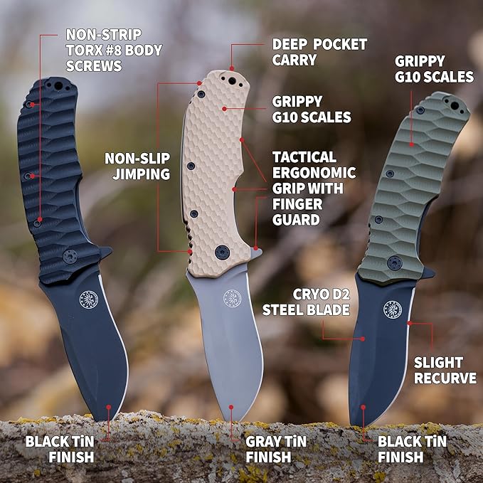 Off-Grid Knives - Rapid Fire Ranger, Camping & Hunting Knife, Cryo D2 Blade Steel with Olive Drab G10 Scales, Deep Clip, Left or Right Carry, Survival, Hiking, Fishing, Boating, Bushcraft