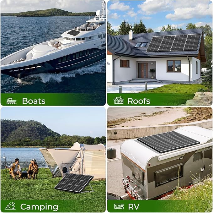 1000 Watt Solar Panels Bifacial 200 Watt Solar Panel 5 Pack 18BB Monocrystalline A+ Cell High-Efficiency Module PV Power Charger Homes Camping RV Battery Boat Caravan Other Off-Grid Applications