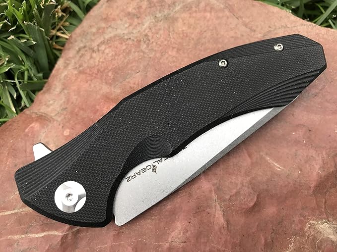 TACTICAL GEARZ Pocket Knife for EDC, G10 Handle, D2 Steel Stonewashed Blade, Includes Sheath (Zeta)