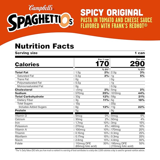 SpaghettiOs Spicy Original made with Frank's RedHot, Canned Pasta, 15.8 OZ Can (Pack of 6)