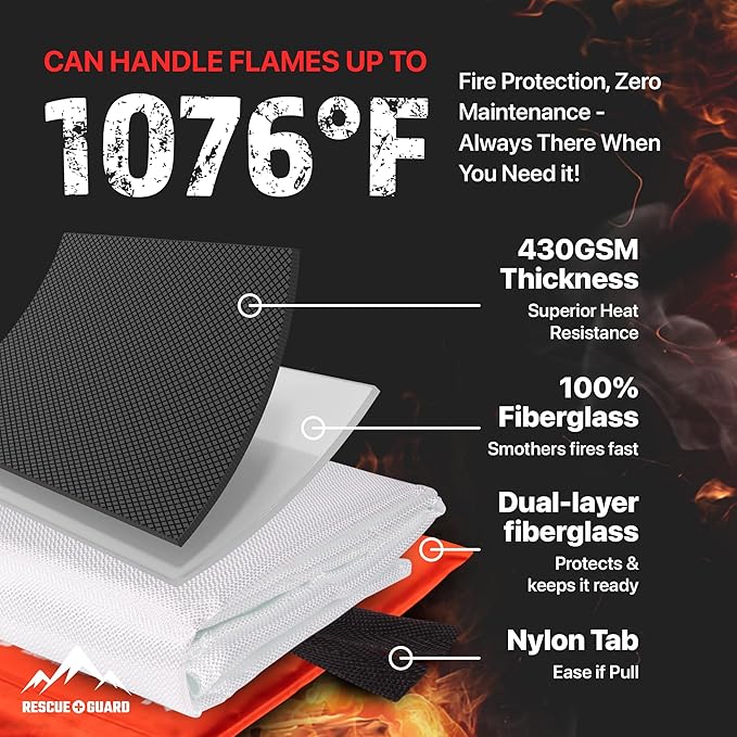 Emergency Fire Blanket - 1-Pack 40?�x40??Stay Prepared With Our Fireproof Blanket Extinguish Flames for Your Home Kitchen - Be a hero with first house must haves along with Extinguisher - Home Safety