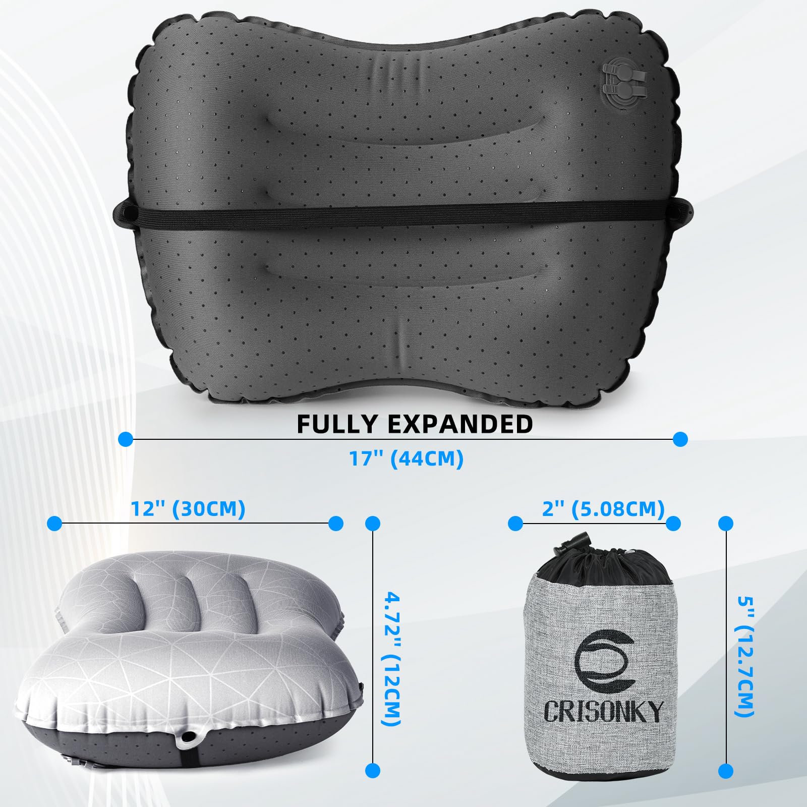 Crisonky Camping Pillow - Inflatable Pillow - Travel Pillows for Backpacking & Airplane, Lumbar