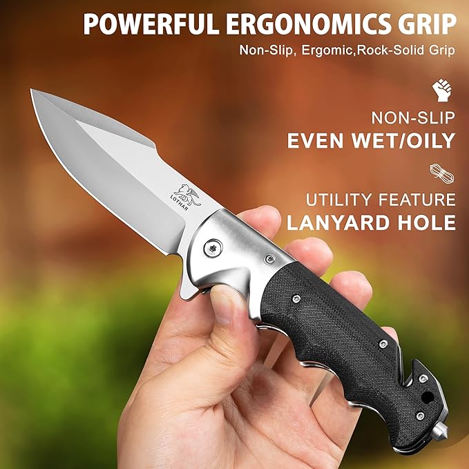 LOTHAR SMAUG Pocket Knife, 3.7 inch D2 Steel Folding Knife with Clip, Sharp Tactical Knife with G10 Handle, Glass Breaker, Pocket Knives for Men, Survival Knife Valentines Day Gifts for Him Men Women