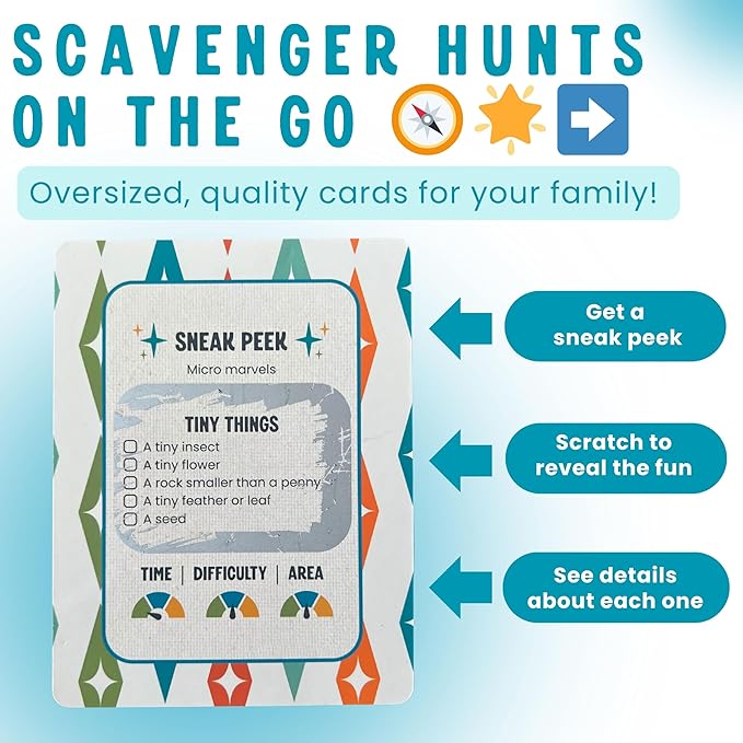 Scratch 'Ems Scavenger Hunts | 42 Scratch Off Adventure Cards - Outdoor Scavenger Hunt for Kids & Families | All Season, Reusable Scratch-Off Cards for Screen-Free Fun, Nature Activity & Camping
