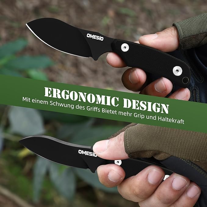Omesio Neck Knife, 5.82" Small Fixed Blade Tactical Knife, Compact Full Tang EDC Neck Knife with Sheath and Clip, Nessmuk D2 Steel G10 Handle Mini Knife Necklace for Outdoor, Hiking, Camping