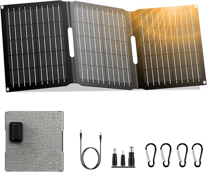 Portable Solar Panel Charger 22W, ZeroKor Foldable Solar Panel Kit with DC USB C USB A Out for Phone Pad Power Bank Smart Device, High Efficiency Waterproof Panel for Camping Backpacking Hiking