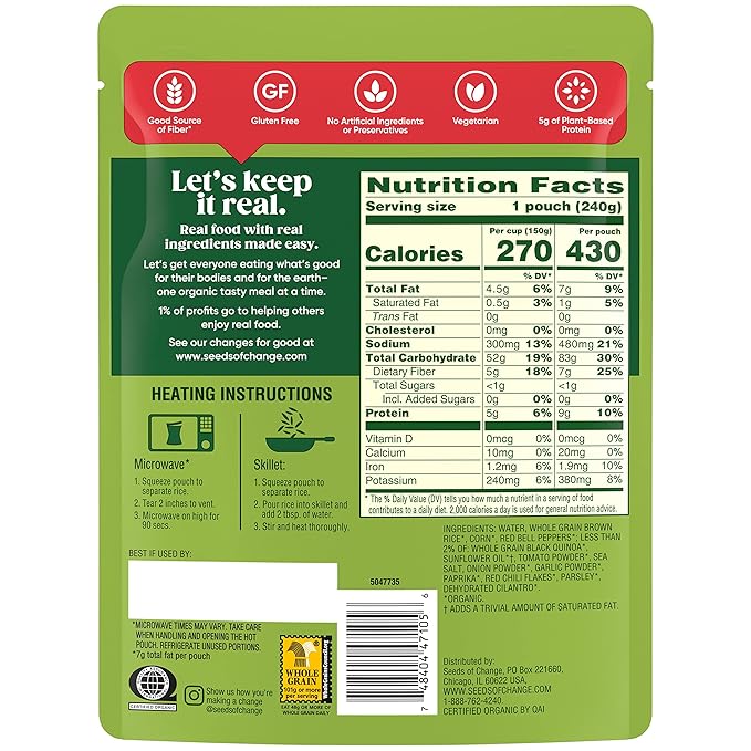 SEEDS OF CHANGE Certified Organic Spanish Style Rice With Quinoa, Peppers & Corn, Organic Food (Pack of 12)